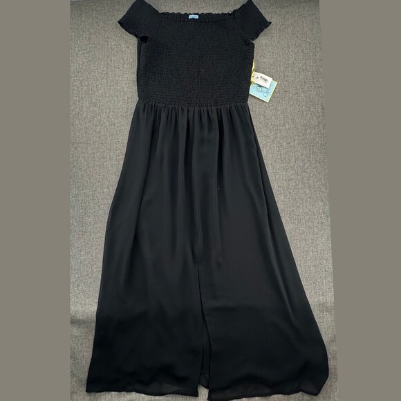 NEW Cece Off the Shoulder Dress Black Smocked Medium Lined Mesh Maxi Long Dress - Picture 1 of 13